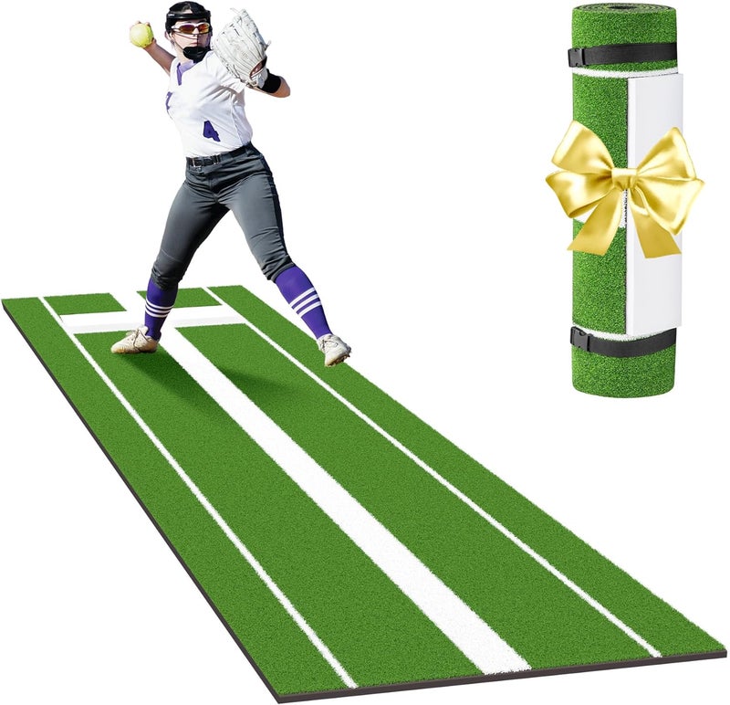 Neoaider Softball Pitching Mat with 30MM Thickened Picthing Mound, Non-Slip Backing, Anti-Fade Turf, 10x3 ft Pitching Mat for Indoor & Outdoor Use, Gift for Softball/Baseball Enthusiast, Green/Clay - Image 1